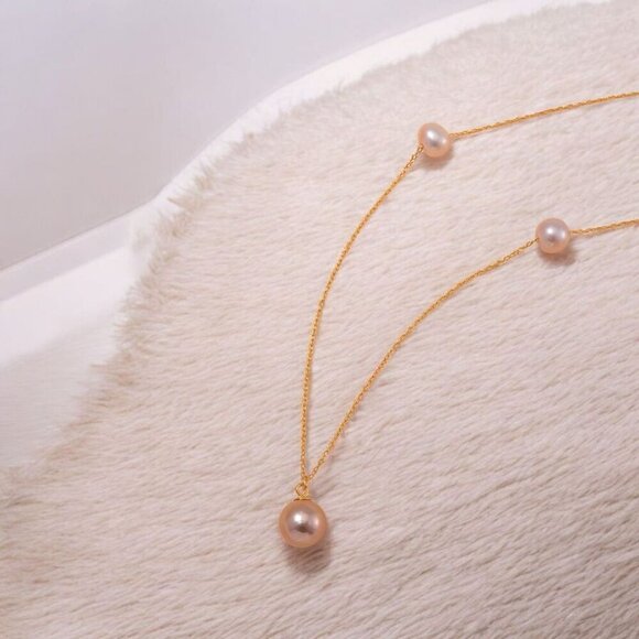 Edison Pearl ✦ 14K Gold Necklace ✦ Blush Pink Pendant on Sterling Chain 20" NWT - Picture 4 of 6